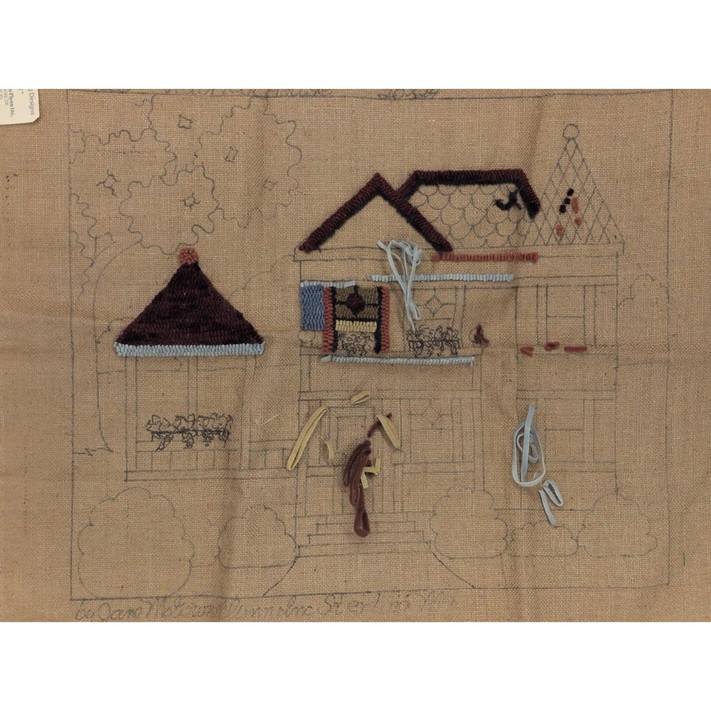 Vintage Rug Hooking Pattern Victorian House Jane McGown  Burlap 19" X 24"